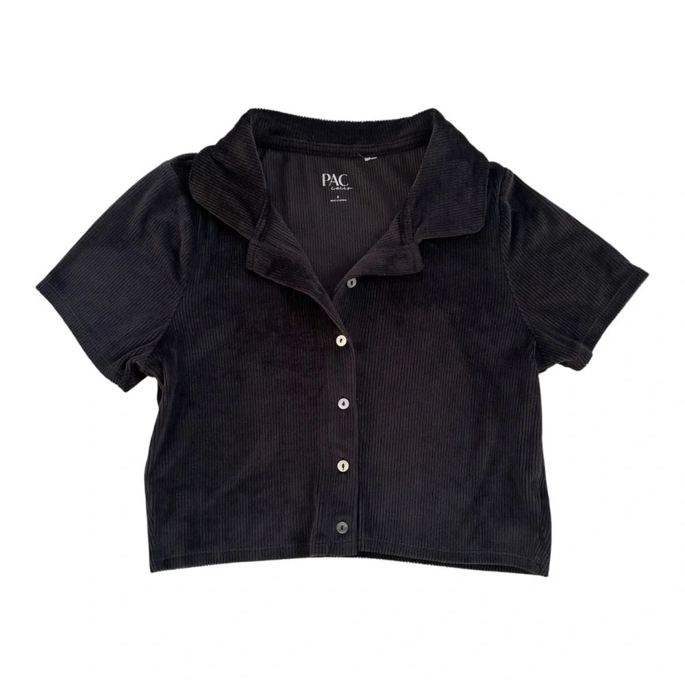 Black soft corduroy crop top - Picture 1 of 3
